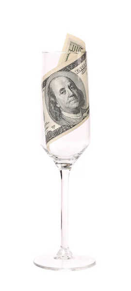 One hundred dollar banknote in the glass. — Stock Photo, Image