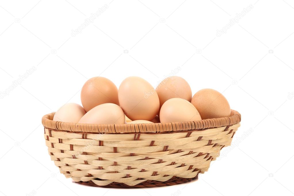 Brown eggs in the basket.
