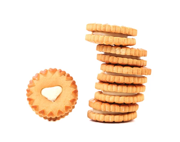White heart. Cookie biscuits with filling. — Stock Photo, Image