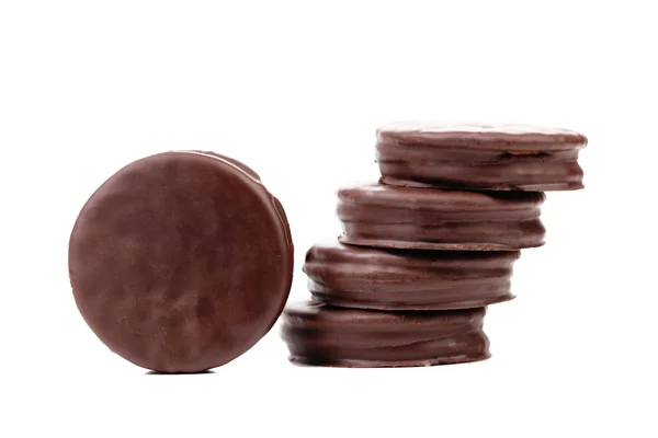 Stack biscuit sandwich with chocolate. — Stock Photo, Image