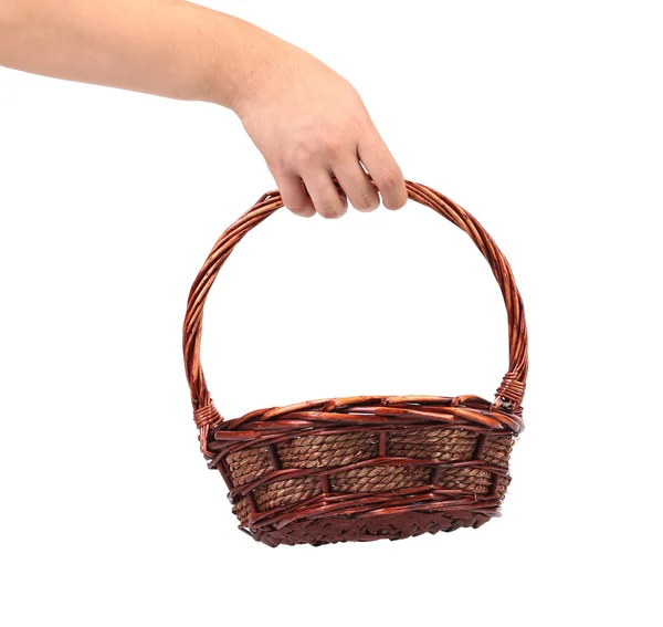 Hand hold vintage weave wicker basket — Stock Photo, Image