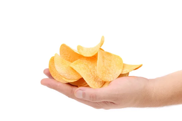 Potato chips op een hand. — Stockfoto