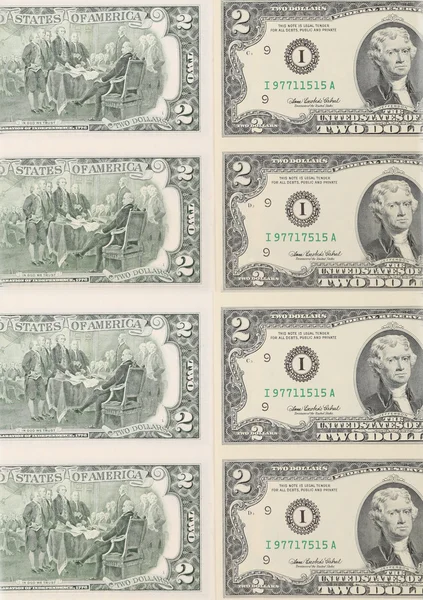 İki dolarlık banknotlar. yakın çekim. — Stok fotoğraf