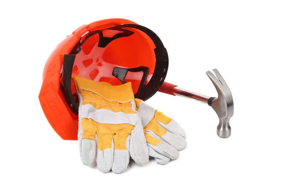 Hard head gloves and hammer. — Stock Photo, Image
