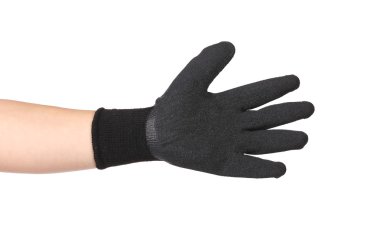 Kauçuk koruyucu eldiven el üstünde siyah.