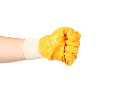 yumruğunu kenetlenmesi güçlü erkek işçi el eldiven.