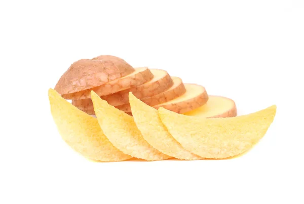 Gearrangeerd aardappel segmenten en chips. — Stockfoto