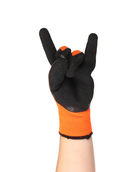给摇滚标志着手套的手 — 图库照片
