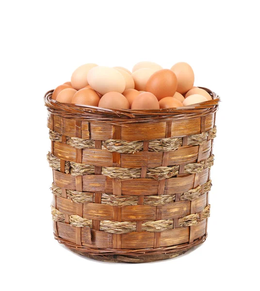 Eggs in a wicker brown basket — Stock Photo, Image