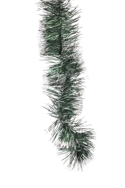 Christmas green tinsel with white tails. — Stock Photo, Image
