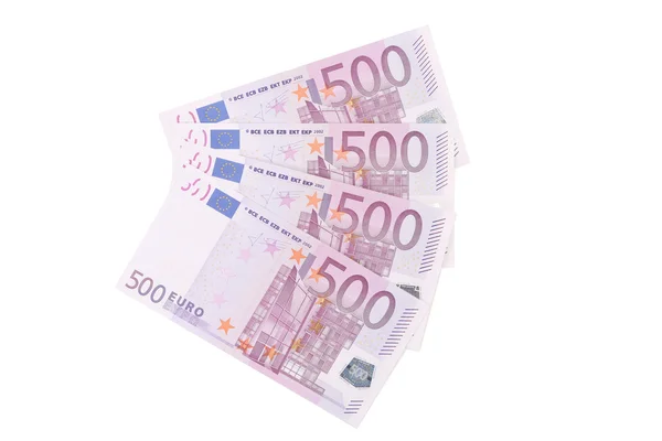 Five hundred euro notes aligned. — Stock Photo, Image