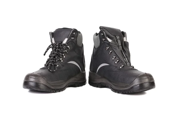 Zwarte man laarzen met grijze balk. — Stockfoto