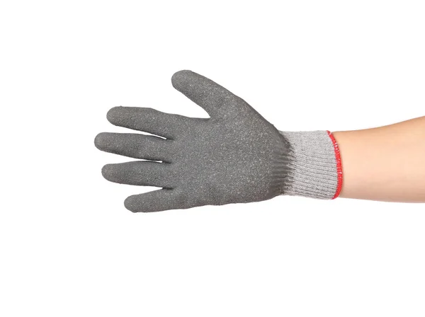 Gray rubber protective glove on hand. — Stock Photo, Image