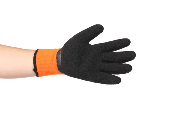 Rubber beschermende handschoen oranje en zwart. — Stockfoto