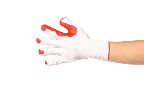 ゴム製保護赤い手袋の手. — ストック写真