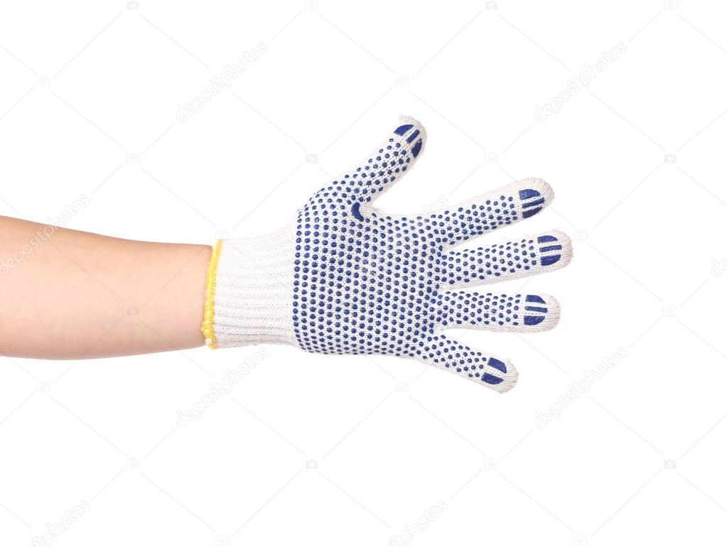 Thin work glove with blue pimple.
