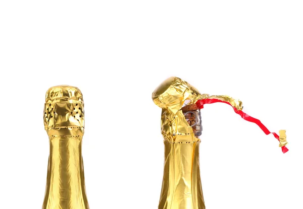 Garrafa de champanhe fechada e aberta . — Fotografia de Stock