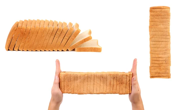 Three in one picture of sliced white bread. — Stock Photo, Image