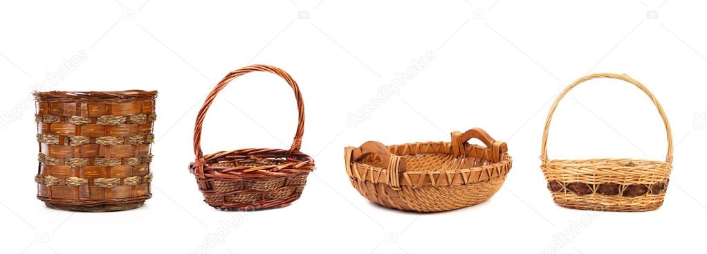 Four different wicker vases and baskets.
