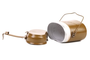 Two green aluminum military mess-tin.
