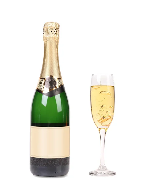 Bottle of champagne and full glass. — Stock Photo, Image