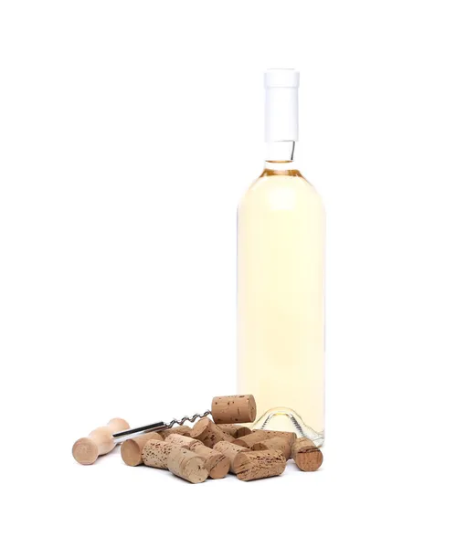 Bottle of wine corks and corkscrew — Stock Photo, Image