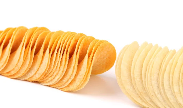 Zwei Reihen Kartoffelchips. — Stockfoto