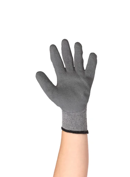 Hand shows five in rubber glove. — Stock Photo, Image