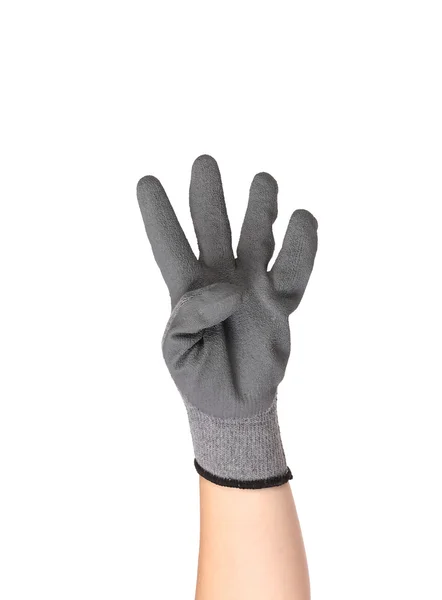 Hand shows four in rubber glove. — Stock Photo, Image