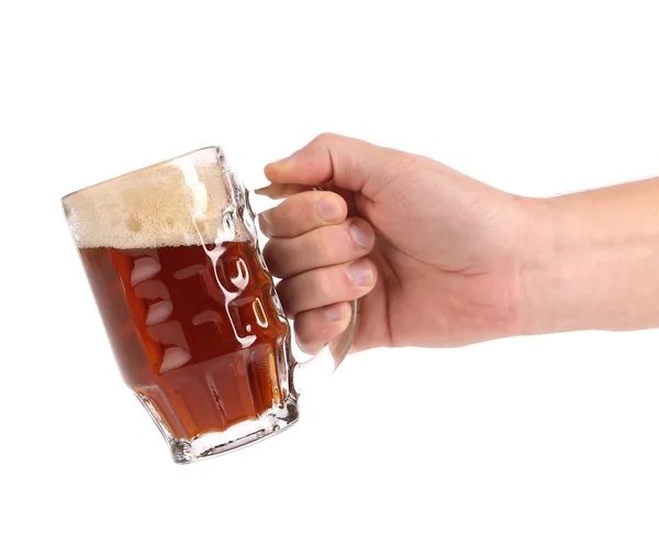Hand hold brown beer in glass — Stock Photo, Image