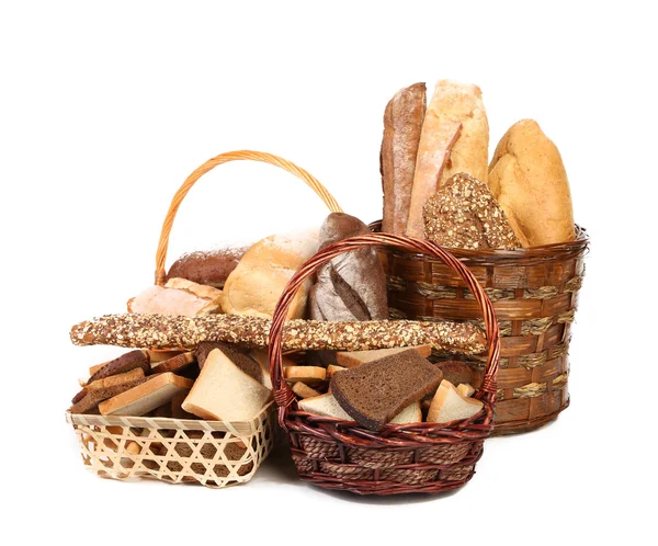 Složení chlebů a košíky. — Stock fotografie