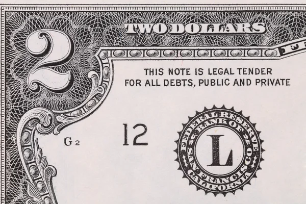 Closeup of two dollar bill. — Stock Photo, Image