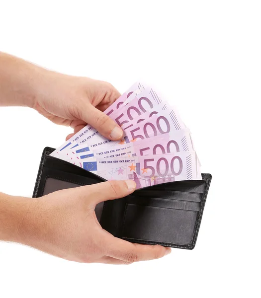 Hand holds five hundred euro from purse. — Stock Photo, Image