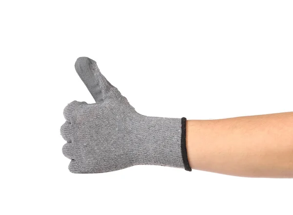 Рука показывает большой палец вверх в резиновой перчатке . — стоковое фото
