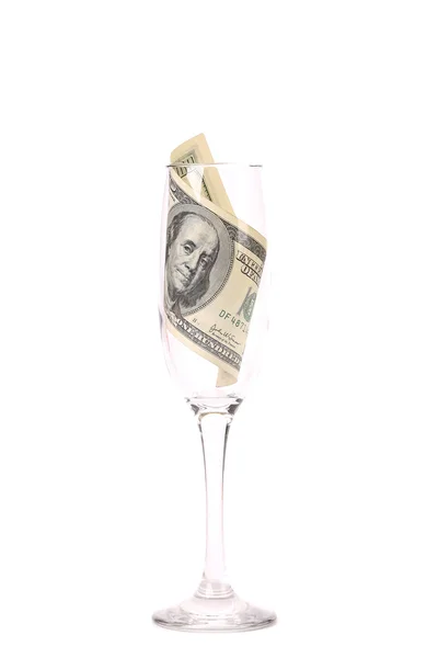 One hundred dollar banknote in the glass. — Stock Photo, Image
