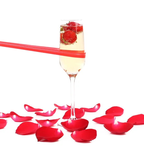 Strawberry and champagne glasse — Stock Photo, Image