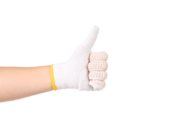 Duimen omhoog in een dunne werk handschoen — Stockfoto