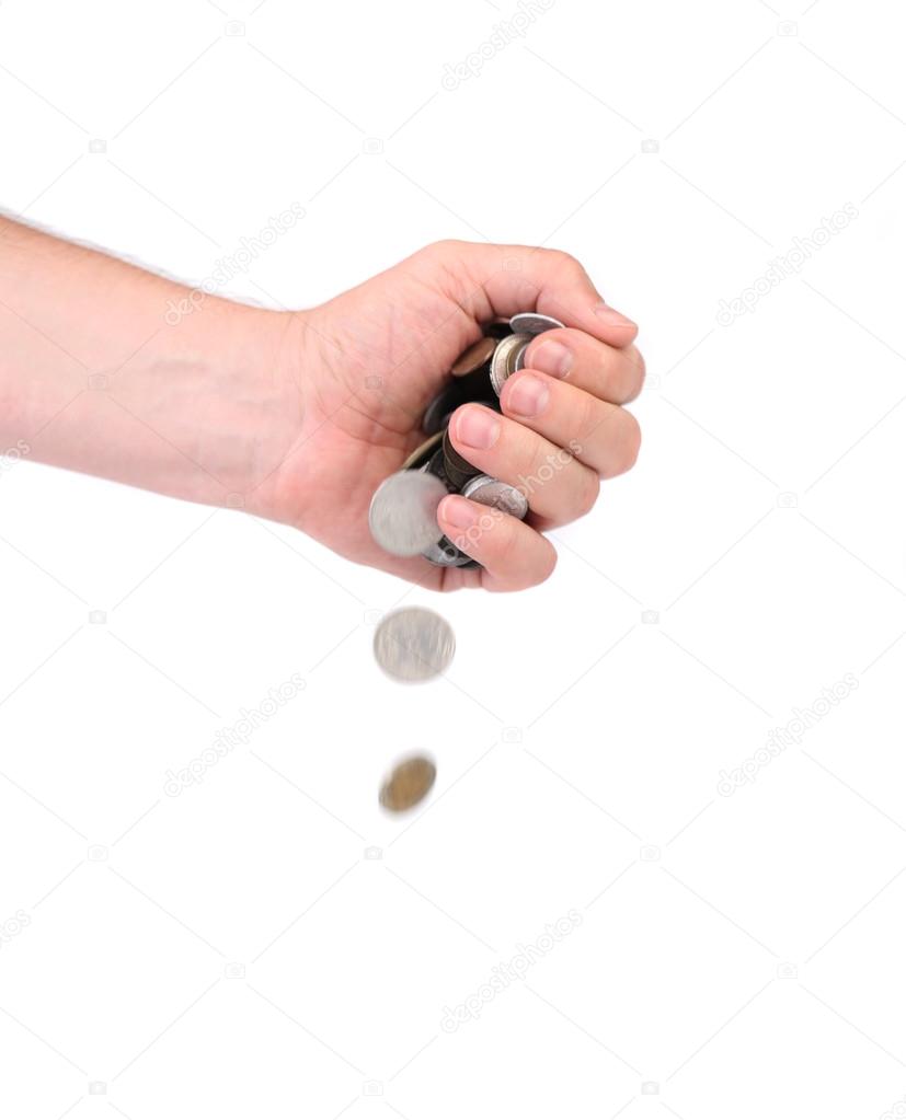 Men hand pour down coins