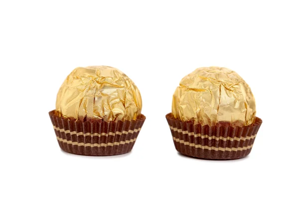 Close up of gold chocolate bonbon. — Stock Photo, Image