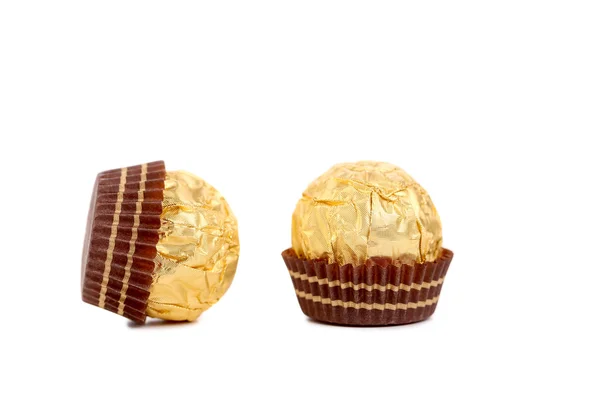 Close up of gold chocolate bonbon. — Stock Photo, Image