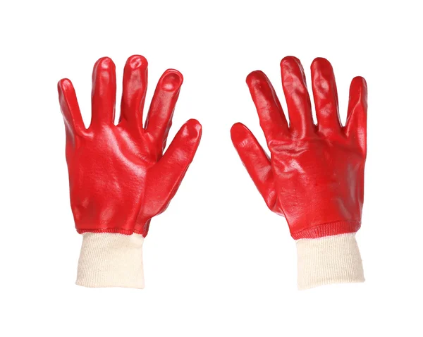 Deux gants de protection en caoutchouc rouge — Photo