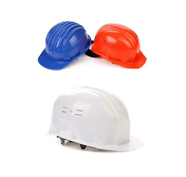 Blue white red hard hats — Stock Photo, Image