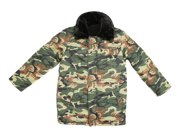 Camouflage winter jacket with black collar — Stock Photo, Image