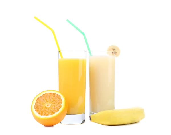 Juices of orange and banana. Fruits. — Stock Photo, Image