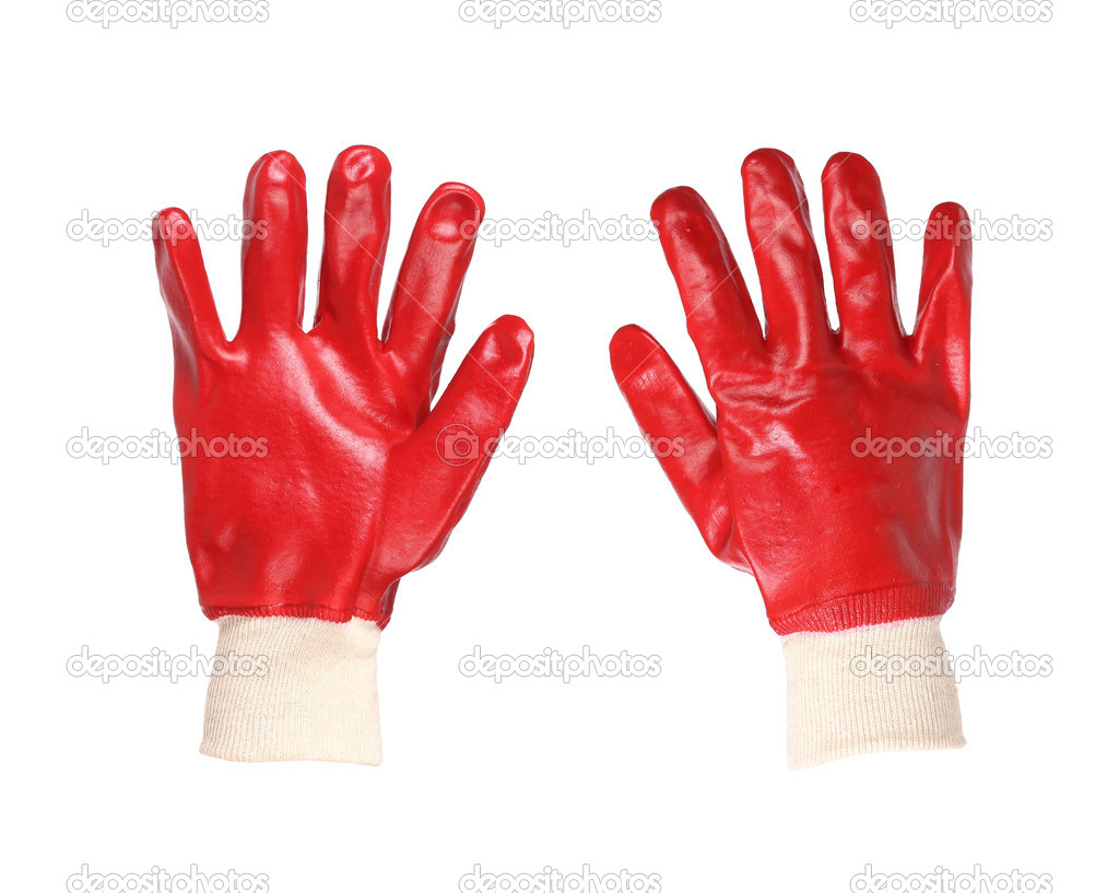 Two rubber protective red gloves