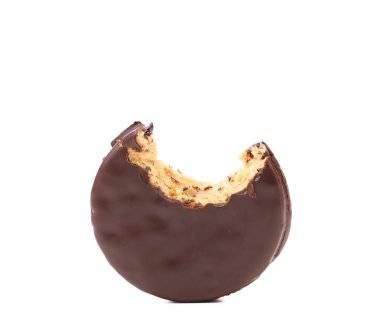 Bisküvi sandviçle ısırıldı: çikolata.