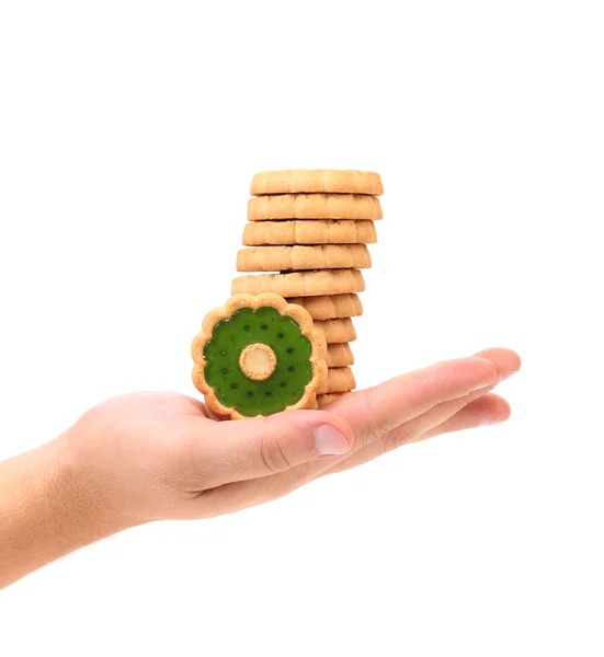 Biscotti con marmellata di kiwi a disposizione . — Foto Stock