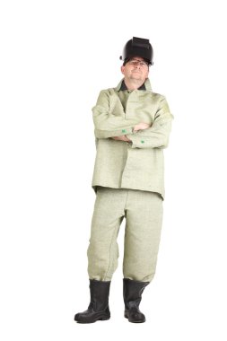 Maskeli kendine güvenen kaynak makinesi.