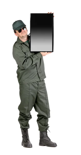 Man holding LCD screen. — Stock Photo, Image