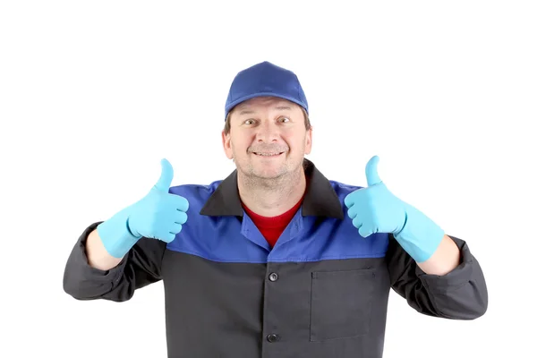 Working man with thumbs up. — Stock Photo, Image